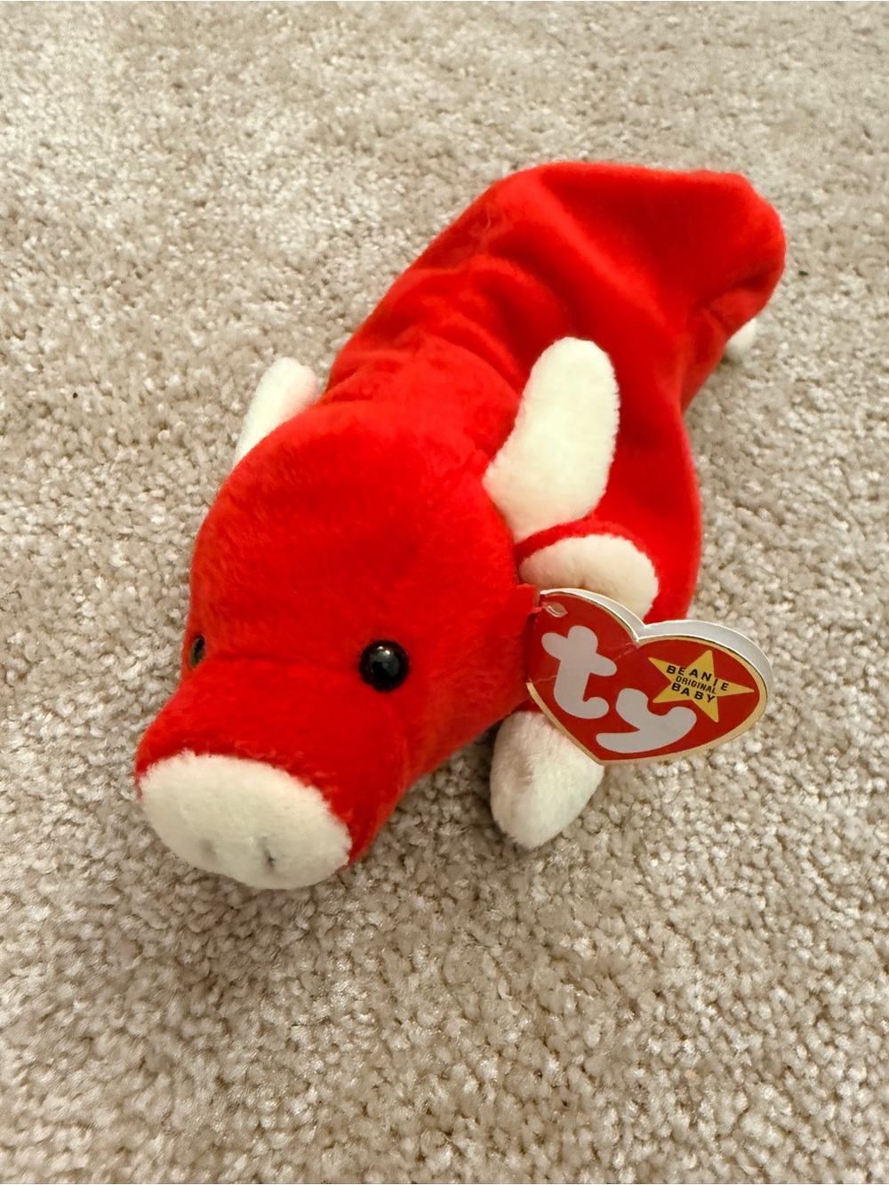 Ty Red and White Plush Pig Beanie Baby